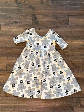 Hanna Andersson White Dress with Black & Gray Floral Print